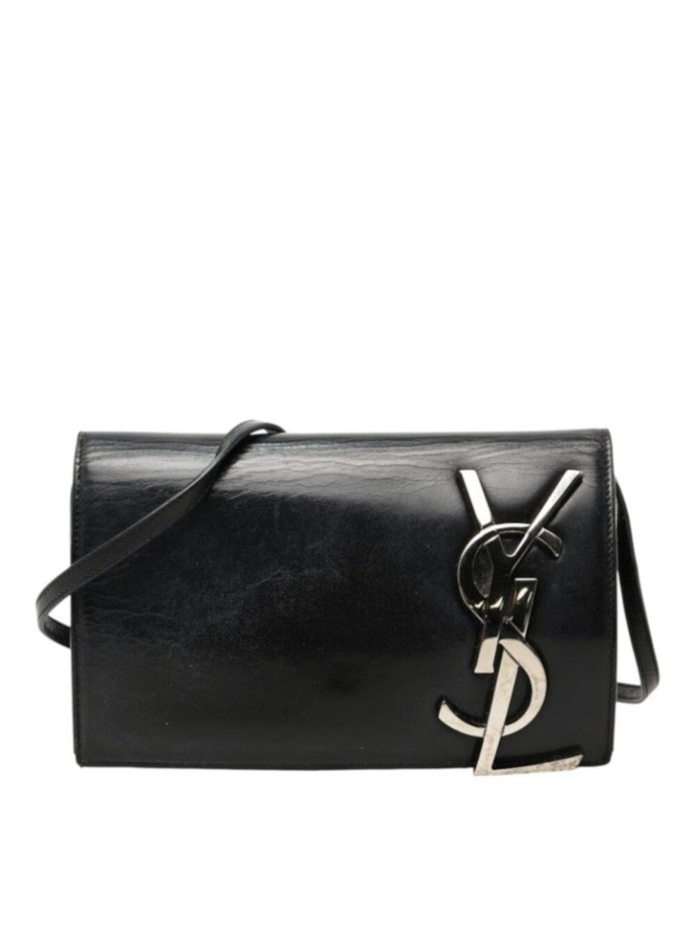 Saint Laurent YSL Logo Crossbody Wallet on Chain Shoulder Bag Black Leather
